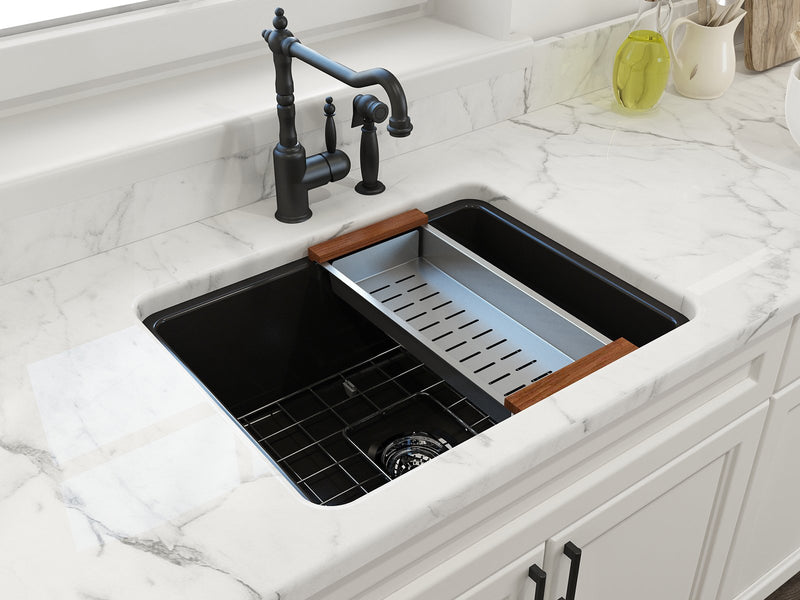 SOTTO 24" Semi Reveal undermount or drop in Fireclay 24" Single Bowl Kitchen Sink, dual mount