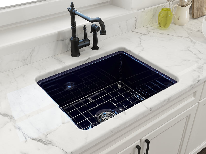 SOTTO 24" Semi Reveal undermount or drop in Fireclay 24" Single Bowl Kitchen Sink, dual mount