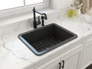 SOTTO 24" Semi Reveal undermount or drop in Fireclay 24" Single Bowl Kitchen Sink, dual mount