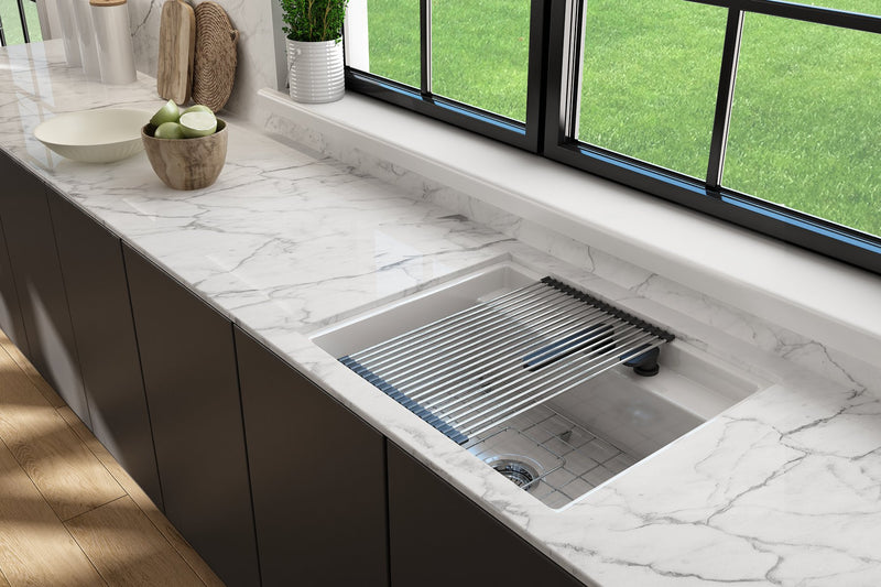 BAVENO 27" Hide Away undermount or drop in 27" Single Bowl Kitchen Sink, 2 Hole faucet drilling