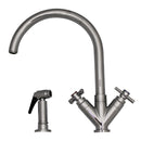 Whitehaus Luxe+ Dual Handle Faucet with Gooseneck Swivel Spout, "V" Cross Style Handles and Solid Brass Side Spray