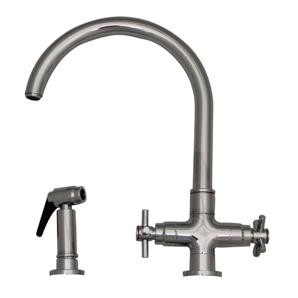 Whitehaus Luxe+ Dual Handle Faucet with Gooseneck Swivel Spout, Cross Style Handles and Solid Brass Side Spray