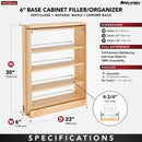REV A SHELF : Wood Base Filler Pullout Organizer for New Kitchen Applications w/ BB Soft-Close