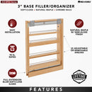 REV A SHELF : Wood Base Filler Pullout Organizer for New Kitchen Applications w/ Soft-Close
