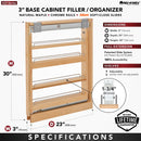 REV A SHELF : Wood Base Filler Pullout Organizer for New Kitchen Applications w/ Soft-Close