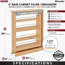 REV A SHELF : Wood Base Filler Pullout Organizer for New Kitchen Applications w/ Soft-Close