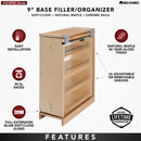 REV A SHELF : Wood Base Filler Pullout Organizer for New Kitchen Applications w/ Soft-Close