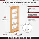 REV A SHELF : Wood Wall Filler Pullout for 30" H New Kitchen Applications