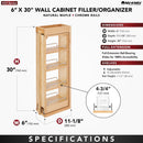 REV A SHELF : Wood Wall Filler Pullout for 30" H New Kitchen Applications