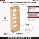 REV A SHELF : Wood Wall Filler Pullout for 33" H New Kitchen Applications