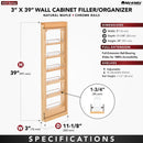 REV A SHELF : Wood Wall Filler Pullout for 39" H New Kitchen Applications