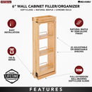 REV A SHELF : Wood Wall Filler Pullout for 30" H New Kitchen Applications w/ BB Soft-Close