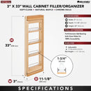 REV A SHELF : Wood Wall Filler Pullout for 33" H New Kitchen Applications w/ BB Soft-Close