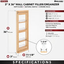 REV A SHELF : Wood Wall Filler Pullout for 36" H New Kitchen Applications w/ BB Soft-Close