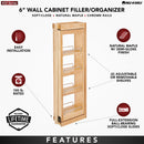 REV A SHELF : Wood Wall Filler Pullout for 36" H New Kitchen Applications w/ BB Soft-Close