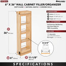 REV A SHELF : Wood Wall Filler Pullout for 36" H New Kitchen Applications w/ BB Soft-Close