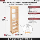 REV A SHELF : Wood Wall Filler Pullout for 39" H New Kitchen Applications w/ BB Soft-Close