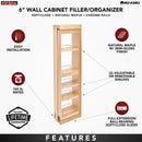 REV A SHELF : Wood Wall Filler Pullout for 42" H New Kitchen Applications w/ BB Soft-Close