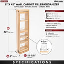 REV A SHELF : Wood Wall Filler Pullout for 42" H New Kitchen Applications w/ BB Soft-Close