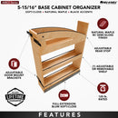 REV A SHELF : 5" Craftsman Collection Solid Maple Base Cabinet Pullout Organizer w/ Black Accents and BLUM Soft-Close Slides for 9" Base Cabinets