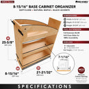 REV A SHELF : 9" Craftsman Collection Solid Maple Base Cabinet Pullout Organizer w/ Black Accents and BLUM Soft-Close Slides for 12" Base Cabinets