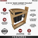 REV A SHELF : 5" Craftsman Collection Solid Maple Knife Block Pullout Organizer w/ Black Accents and BLUM Soft-Close Slides for 9" Base Cabinets