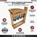 REV A SHELF : 5" Craftsman Collection Solid Maple Utensil Pullout Organizer w/ Black Accents and BLUM Soft-Close Slides for 9" Base Cabinets
