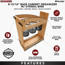 REV A SHELF : 8" Craftsman Collection Solid Maple Utensil Pullout Organizer w/ Black Accents and BLUM Soft-Close Slides for 12" Base Cabinets