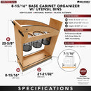REV A SHELF : 8" Craftsman Collection Solid Maple Utensil Pullout Organizer w/ Black Accents and BLUM Soft-Close Slides for 12" Base Cabinets