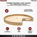 REV A SHELF : 28” Craftsman Collection Solid Maple Kidney-Shaped Lazy Susan for Corner Base Cabinets w/ Swivel Bearing and Black Accents