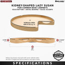 REV A SHELF : 32" Craftsman Collection Solid Maple Kidney-Shaped Lazy Susan for Corner Base Cabinets w/ Swivel Bearing and Black Accents