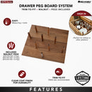 REV A SHELF : Walnut Trim-to-Fit Drawer Peg Board Insert with Wooden Pegs