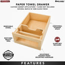 REV A SHELF : Natural Maple Paper Towel Drawer System w/o Slides for 18” Base Cabinets
