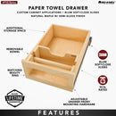 REV A SHELF : Natural Maple Paper Towel Drawer System w/ BLUM Soft-Close Slides for 18” Base Cabinets
