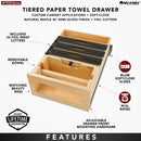 REV A SHELF : Natural Maple Paper Towel and Foil Wrap Tiered Drawer System w/ BLUM Soft-Close Slides for 18” Base Cabinets