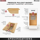 REV A SHELF : Natural Maple/Stainless-Steel Produce Basket for 15” Base Cabinets