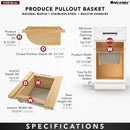 REV A SHELF : Natural Maple/Stainless-Steel Produce Basket for 18” Base Cabinets