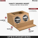 REV A SHELF : Natural Maple Drawer Insert w/ Stainless-Steel Bins for 18" Vanity Drawers