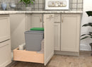 REV A SHELF : Double Silver 32 Qt. Maple Bottom Mount Pullout Waste Container w/ (1) Lid and BLUM Soft-Close Slides