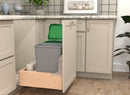 REV A SHELF : Double Silver 32 Qt. Maple Bottom Mount Pullout Waste Container w/ (1) Lid and BLUM Soft-Close Slides