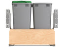 REV A SHELF : Double Silver 32 Qt. Maple Bottom Mount Pullout Waste Container w/ (1) Lid and BLUM Soft-Close Slides