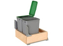 REV A SHELF : Double Silver 32 Qt. Maple Bottom Mount Pullout Waste Container w/ (1) Lid and BLUM Soft-Close Slides