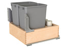 REV A SHELF : Double Silver 32 Qt. Maple Bottom Mount Pullout Waste Container w/ (1) Lid and BLUM Soft-Close Slides