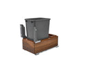 REV A SHELF : Single Silver 35 Qt. Walnut Bottom Mount Pullout Waste Container w/ (1) Lid and BLUM Soft-Close Slides