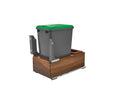 REV A SHELF : Single Silver 35 Qt. Walnut Bottom Mount Pullout Waste Container w/ (1) Lid and BLUM Soft-Close Slides
