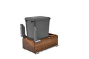 REV A SHELF : Single Silver 35 Qt. Walnut Bottom Mount Pullout Waste Container w/ (1) Lid and BLUM Soft-Close Slides