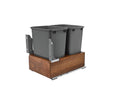 REV A SHELF : Double Silver 35 Qt. Walnut Bottom Mount Pullout Waste Container w/ (1) Lid and BLUM Soft-Close Slides