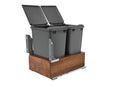 REV A SHELF : Double Silver 35 Qt. Walnut Bottom Mount Pullout Waste Container w/ (1) Lid and BLUM Soft-Close Slides