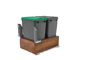 REV A SHELF : Double Silver 35 Qt. Walnut Bottom Mount Pullout Waste Container w/ (1) Lid and BLUM Soft-Close Slides