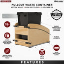 REV A SHELF : Single Black 35 Qt. Craftsman Collection Solid Maple Bottom Mount Pullout Waste Container w/ Black Accents, (1) Lid and BLUM Soft-Close Slides